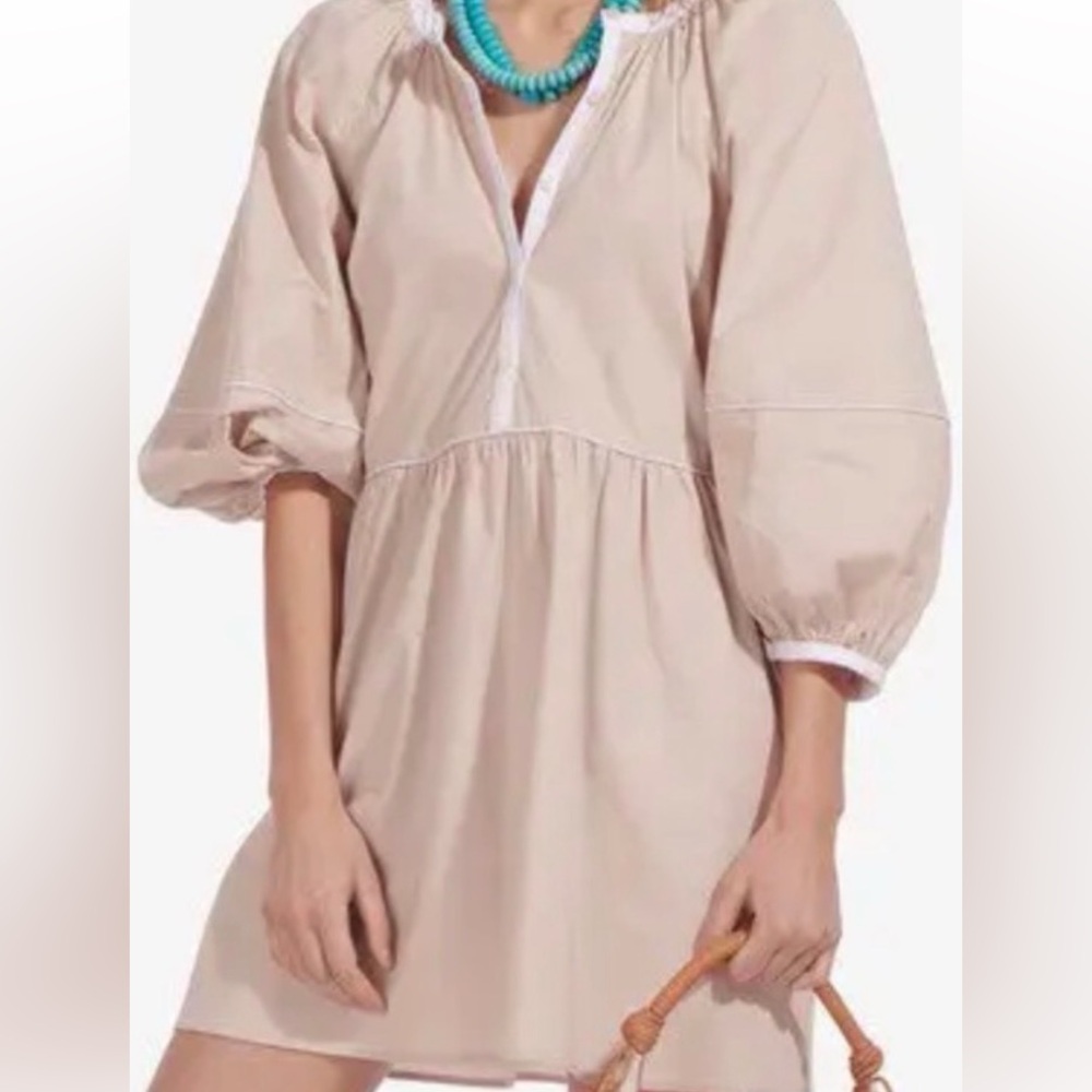 STAUD Blush Beige Tunic with White Trim
